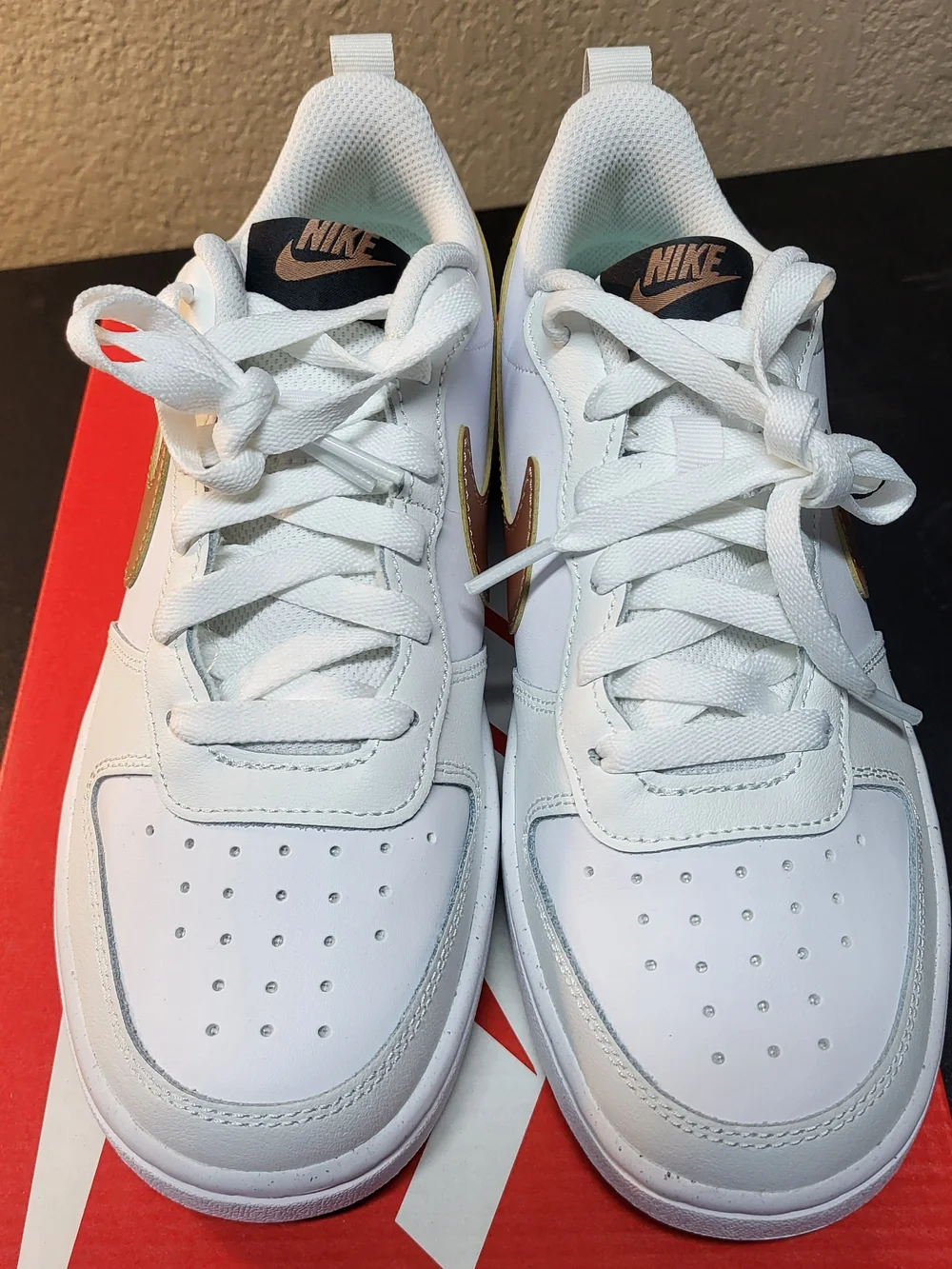 NEW Nike Court Borough Low 2 (GS) White/Metallic Red Bronze Shoes Sz 5Y Womn 7.5